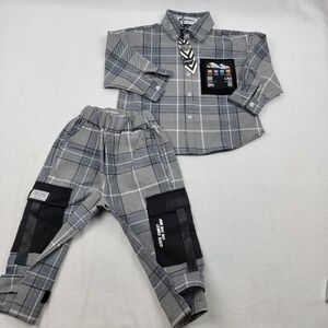 NWT heavy plaid cargo utility outfit with convertable jogger pants